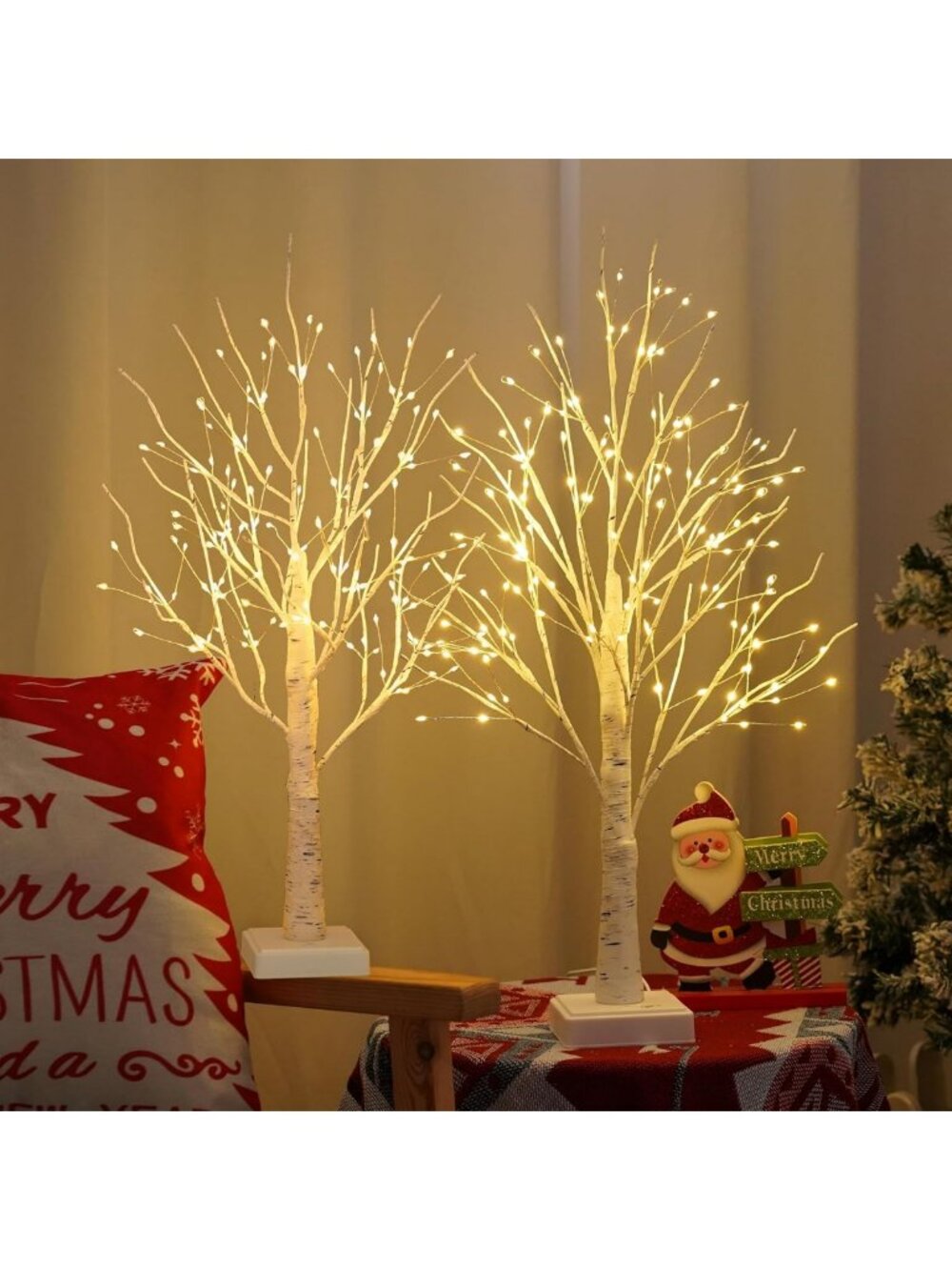 Set of 2 LED Birch Tree Lamps with Timer - DIY Decorative Light for Home